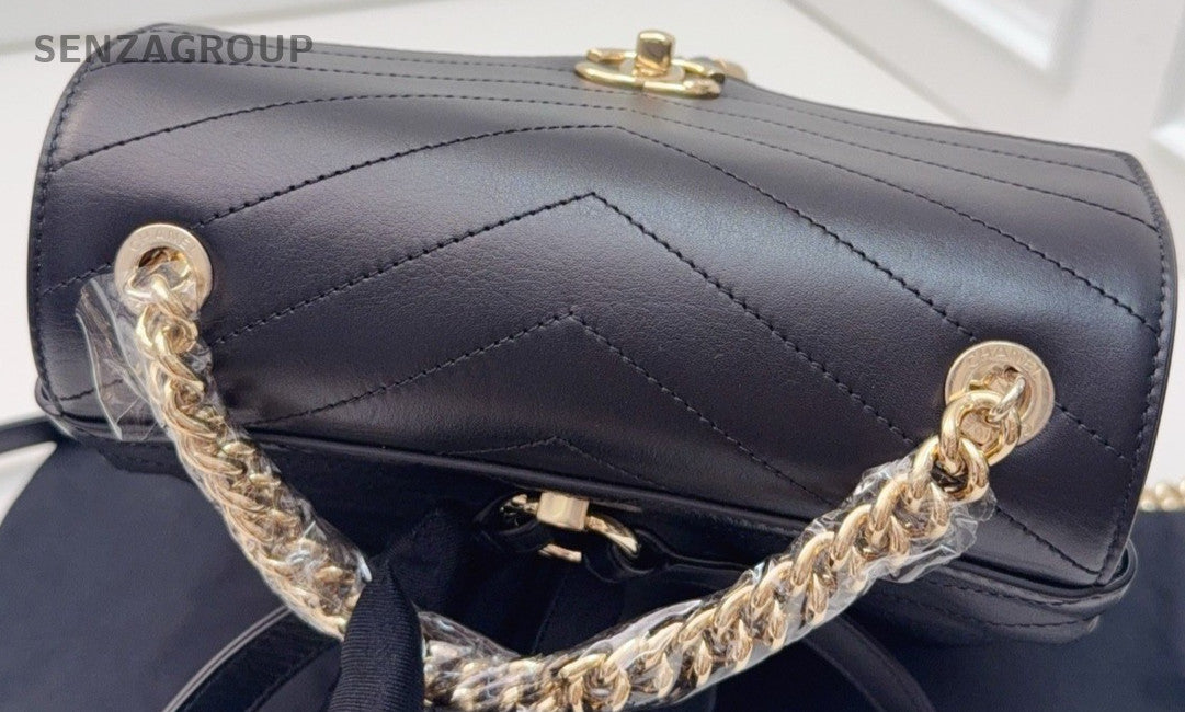 Chanel Calfskin Chain Backpack Black Red Gold Women Classic Vintage