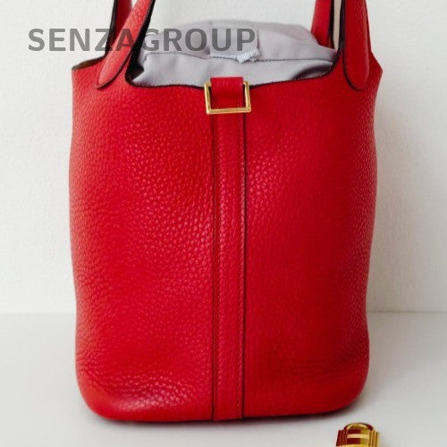 Hermes Picotin Lock Gold Hardware Tote Bag Red Used Women Classic
