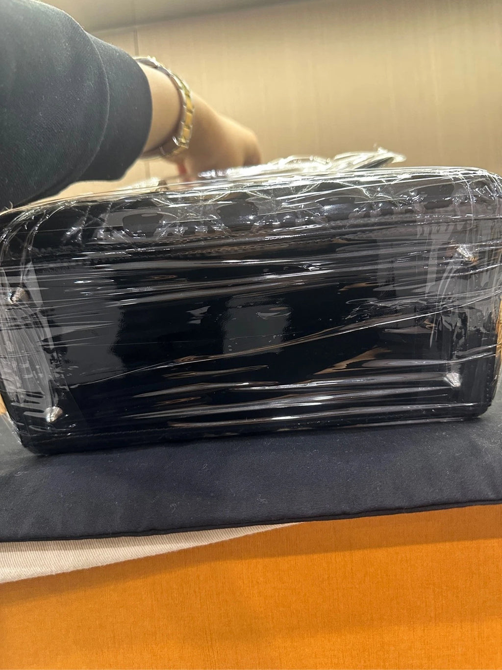Dior Lady Dior 5 Grid Patent Leather Black Silver Handbag For Women