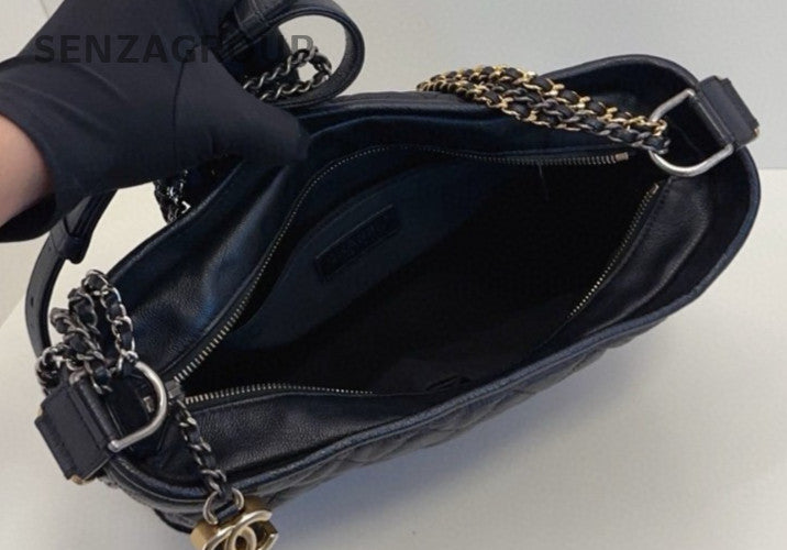 Chanel Gabrielle MM Chain Shoulder Bag Crossbody Black Gold Women Classic