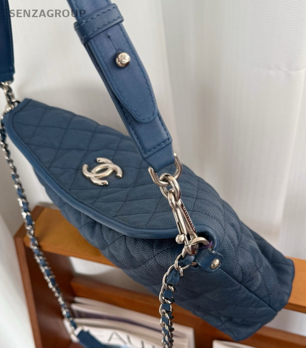 CHANEL Hobo caviar Chain 2way Shoulder bag Diamond pattern Women Handbag Blue