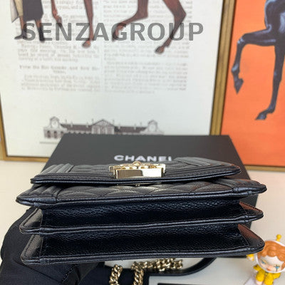 Chanel Le Boy Black Gold Calfskin Chain Shoulder Crossbody Bag Classic