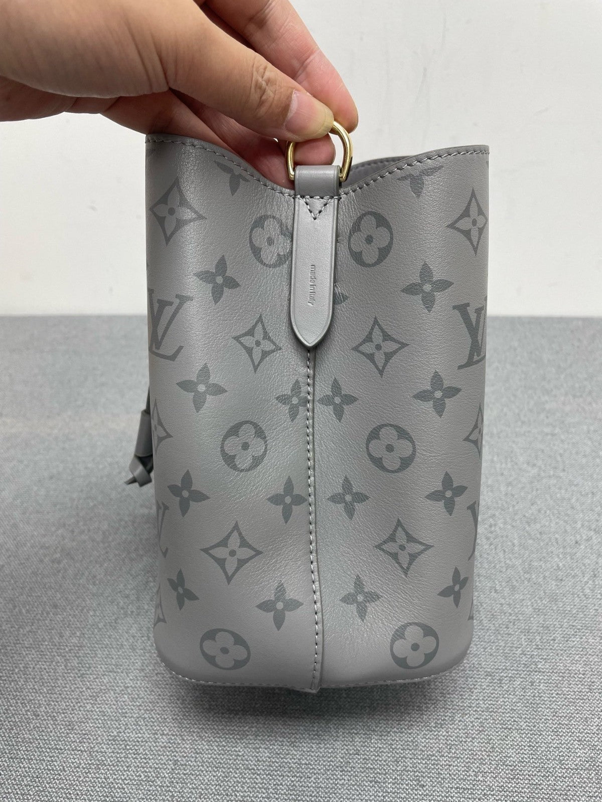 Louis Vuitton Monogram Calfskin Bucket Top Handle Shoulder Crossbody Gray Women