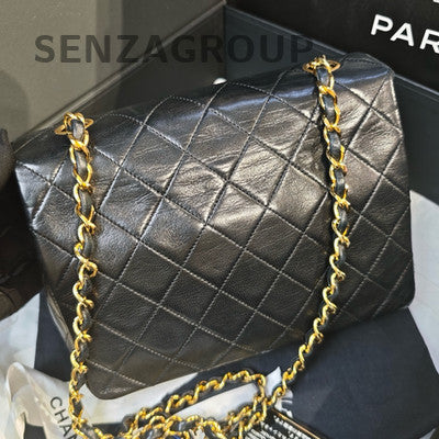 Chanel Vintage Black Gold CF Chain Shoulder Bag Quilted Pattern