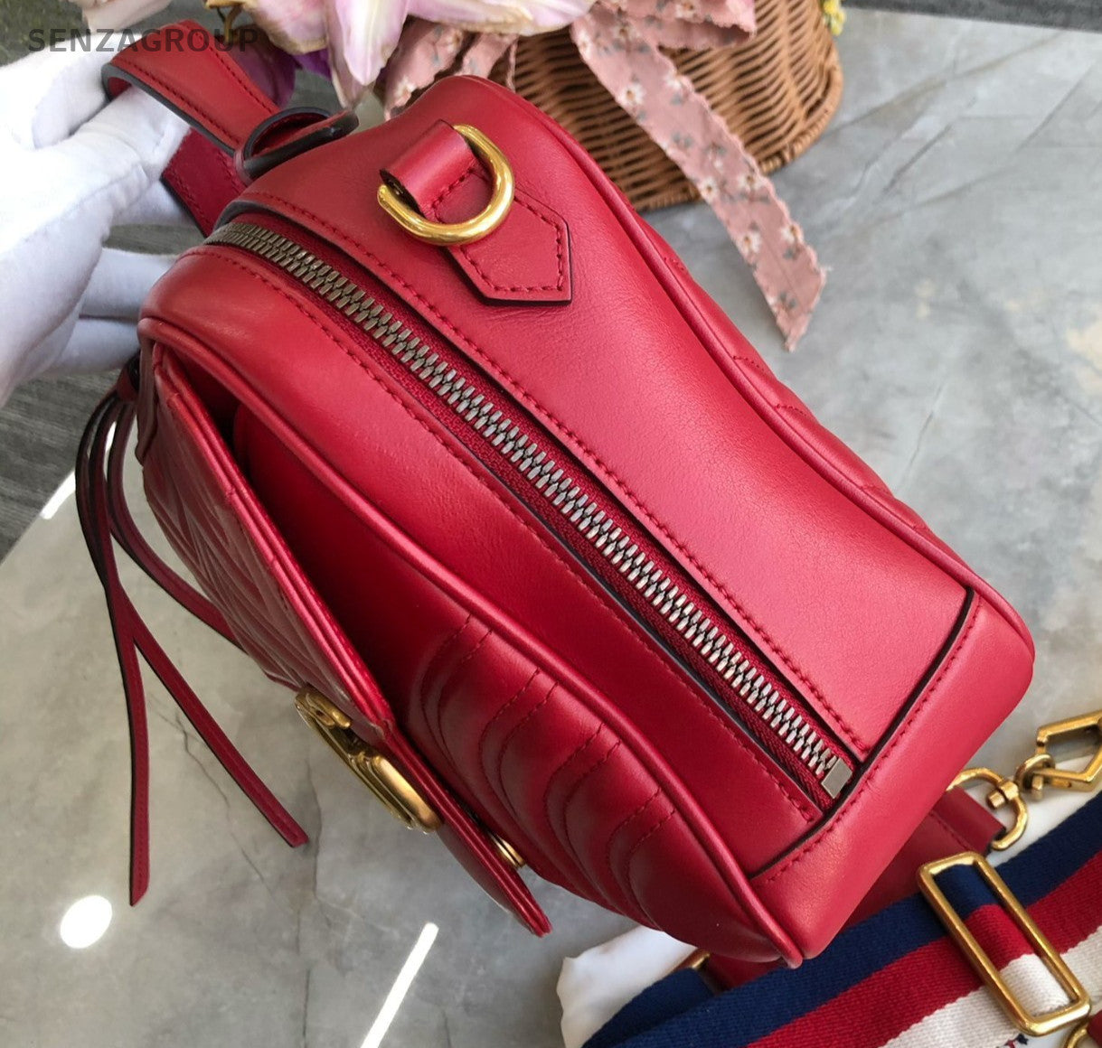 GUCCI GG Marmont Camera bag Top Handle 2way Shoulder Handbag Women Red Gold