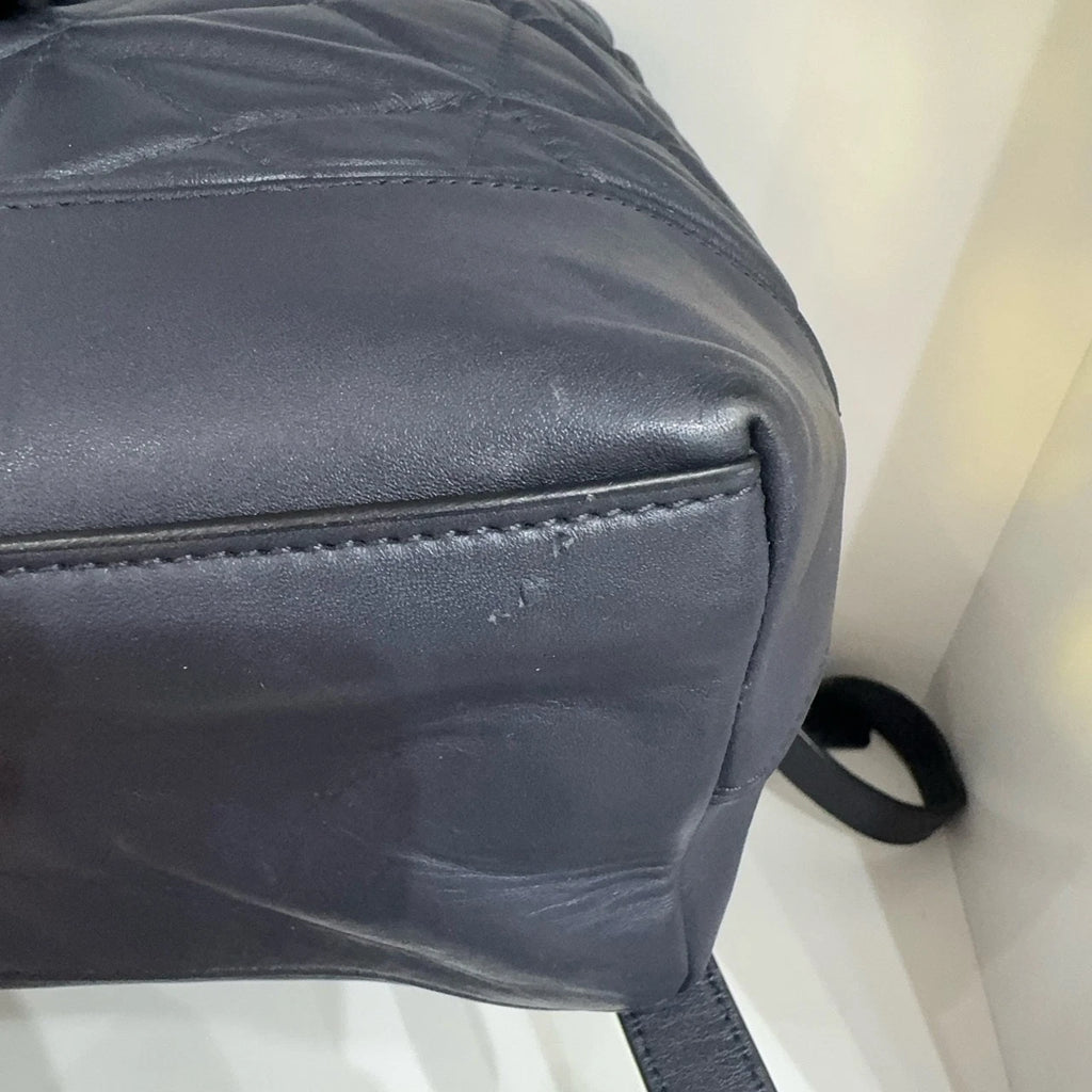 COACH Elle 25 Diamond Quilted Fabric Leather Flap Backpack Women Navy