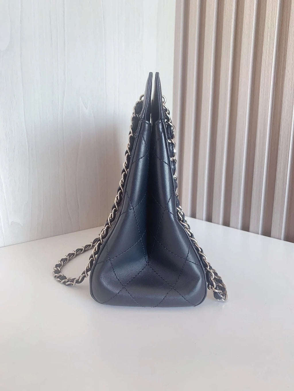 CHANEL Piano Tote Bag Chain Shoulder Bag Daily Work Black Silver Classic Quilted