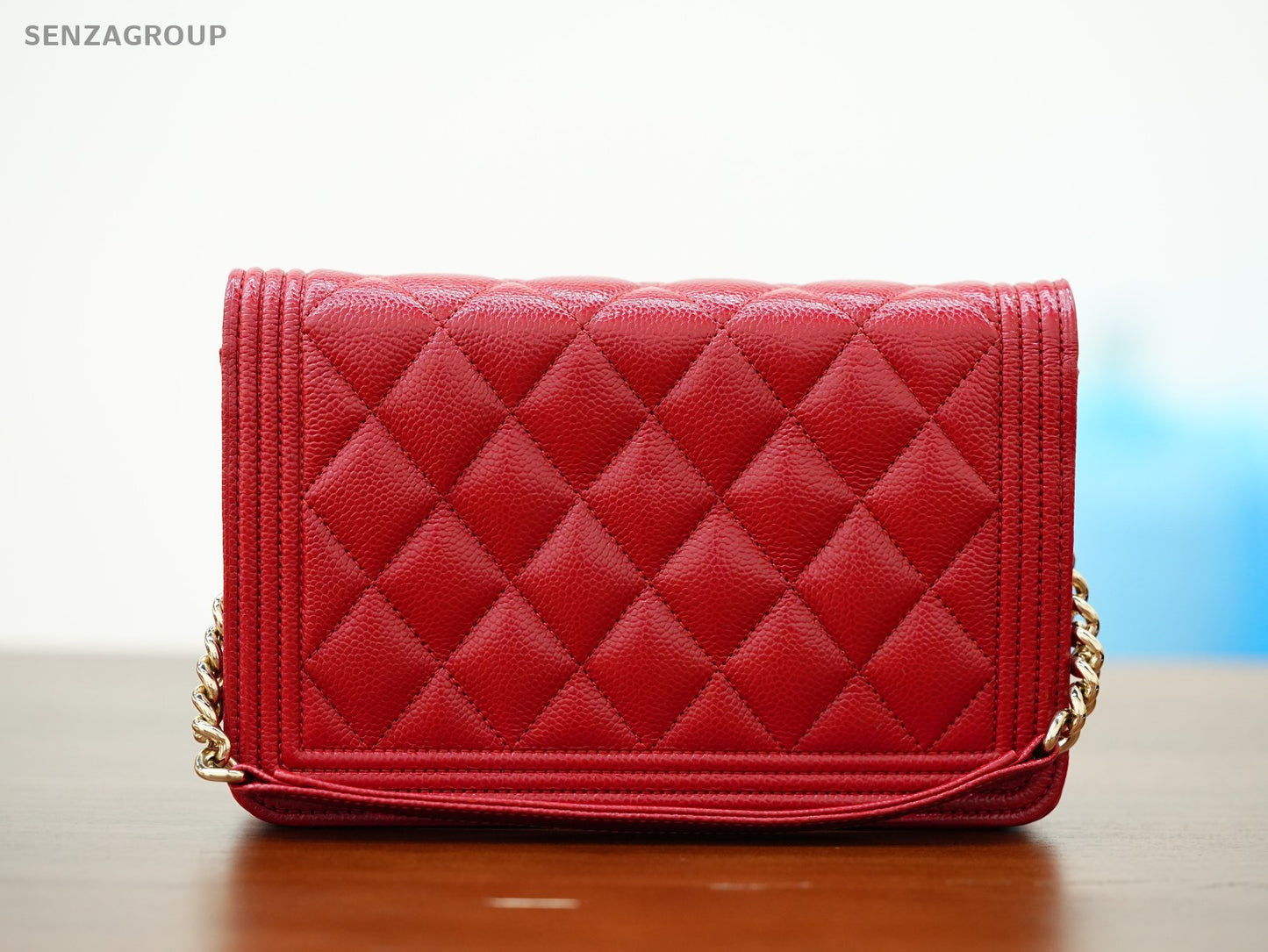 CHANEL Woc Diamond pattern Calfskin Chain Shoulder bag Women Red Gold