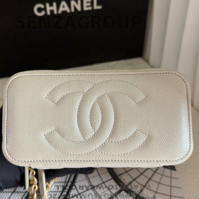 Chanel 24B Grey Quilted Chain Crossbody Bag Gold Hardware Classic