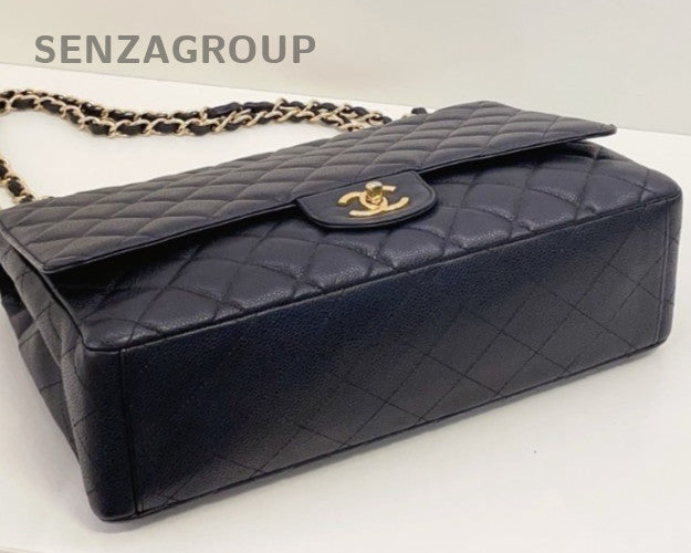 Chanel Classic Flap Maxi Chain Shoulder Bag Gold Black Women Designer