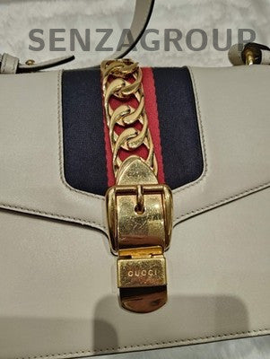 Gucci Sylvie Shoulder Bag White Gold Classic Fashion Women