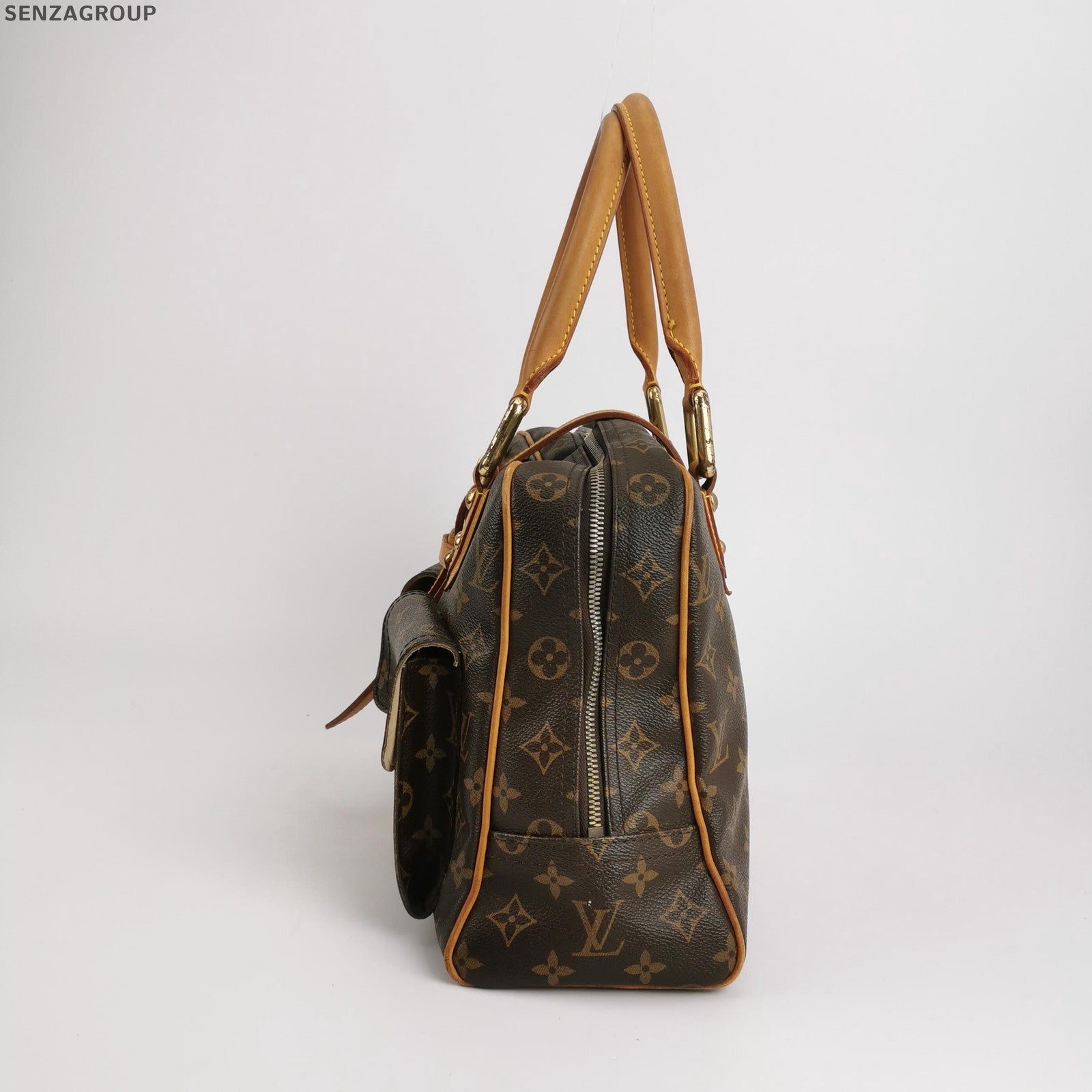 Louis Vuitton Monogram Canvas Handbag Brown Gold Hardware Women's Classic