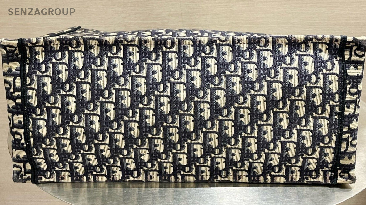 Christian Dior Book  Oblique Tote Handbag Beige Blue Used Women Classic