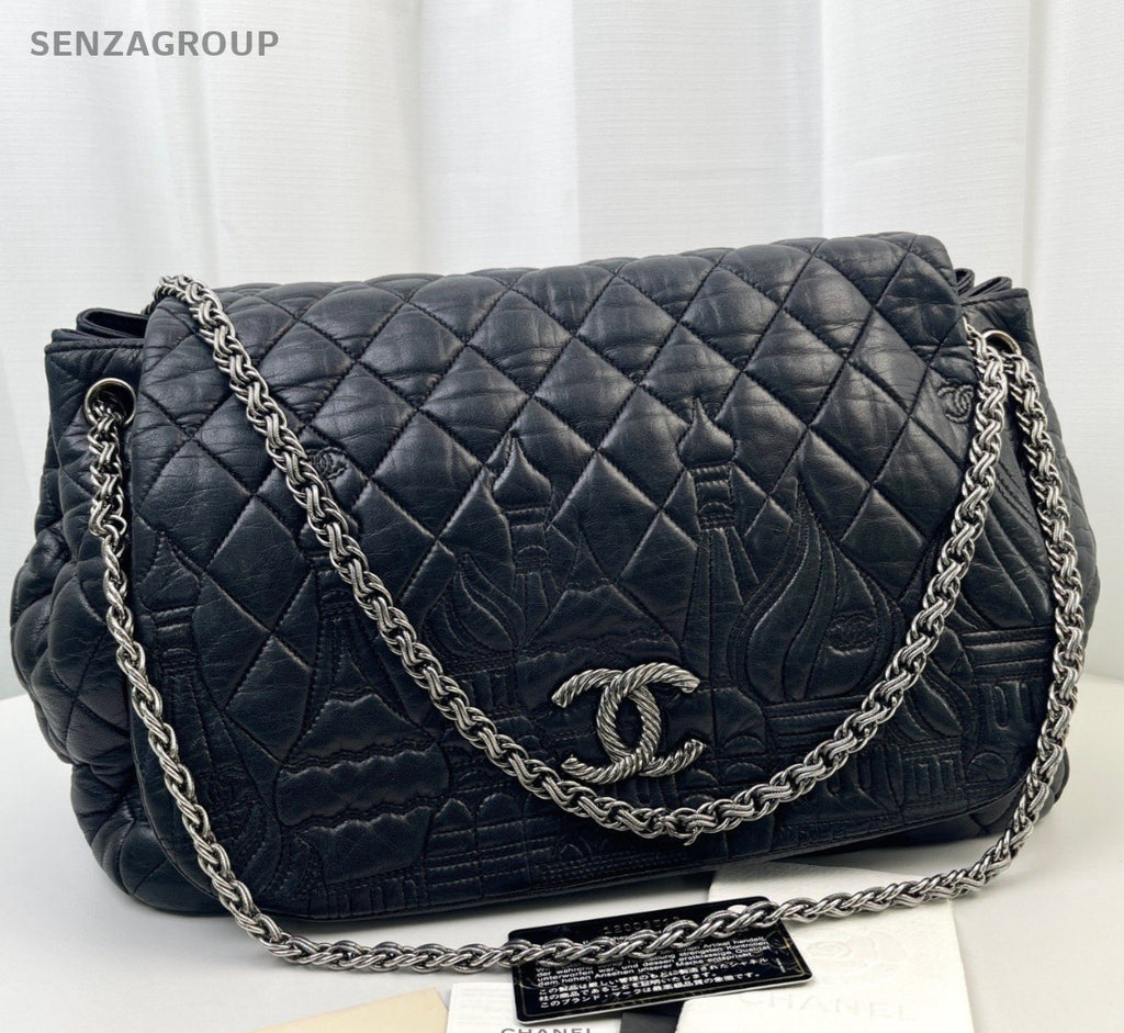Chanel Diamond Airport Bag Chain Shoulder Bag Black Silver Women Classic