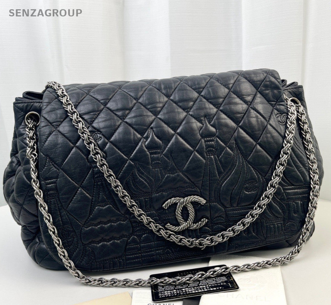 Chanel Diamond Airport Bag Chain Shoulder Bag Black Silver Women Classic