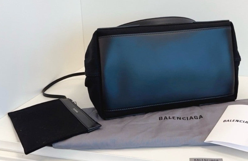 Balenciaga Navy Cabas Canvas Tote Top Handle Shoulder Bag With Pouch Black Women