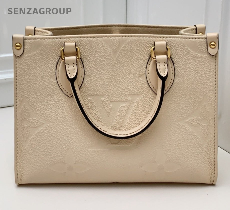 Louis Vuitton OnTheGo Tote Calfskin Top Handle Bag Crossbody White Gold Women