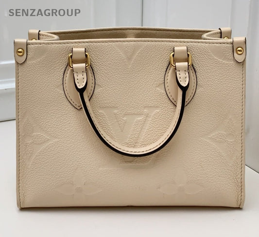 Louis Vuitton OnTheGo Tote Calfskin Top Handle Bag Crossbody White Gold Women