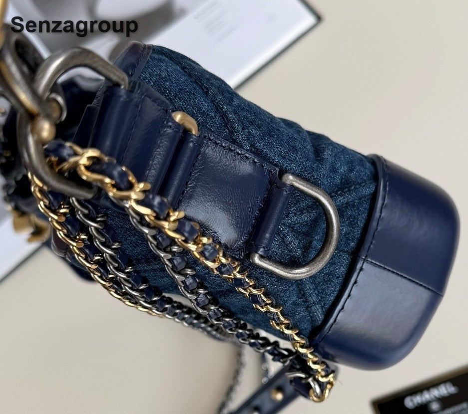 Chanel Gabrielle PM Denim Chain Shoulder Bag Crossbody Blue Gold Women Classic