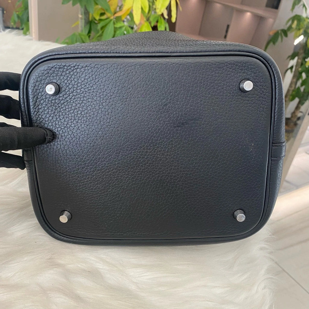 Hermes Picotin 22 Black Silver Tote Shoulder Bag Women's Classic Fashion