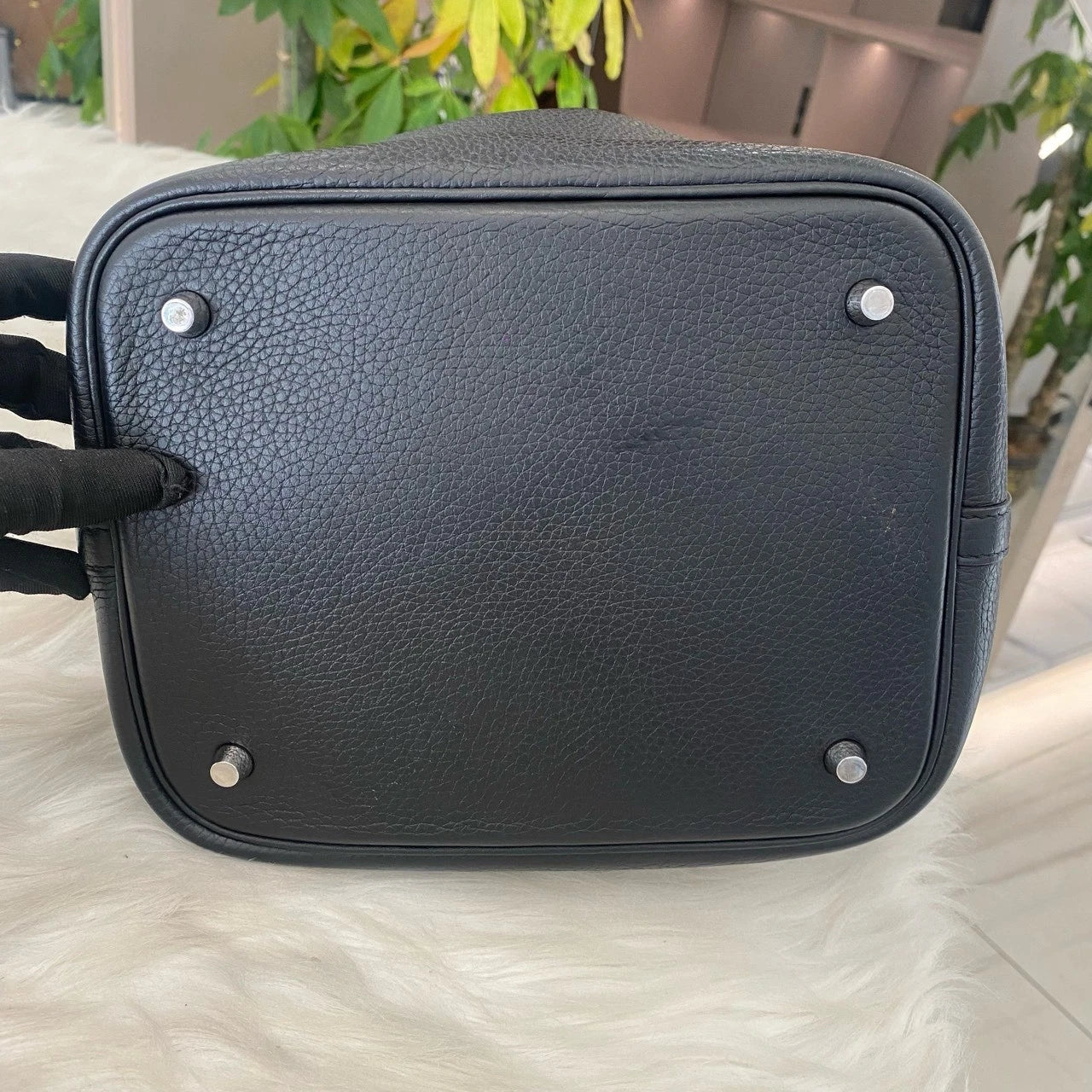 Hermes Picotin 22 Black Silver Tote Shoulder Bag Women's Classic Fashion