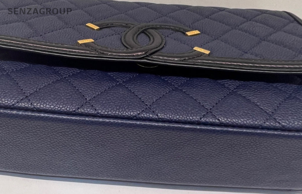 Chanel Vanity Case Filigree MM Calfskin Chain Shoulder Bag Crossbody Bule Women