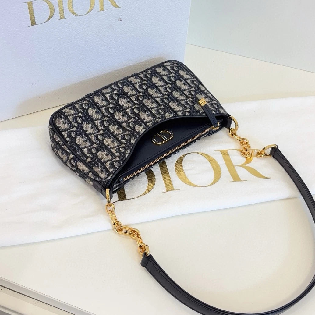 Christian Dior Hobo Avenue Canvas Shoulder Bag Blue Gold Used Women Classic