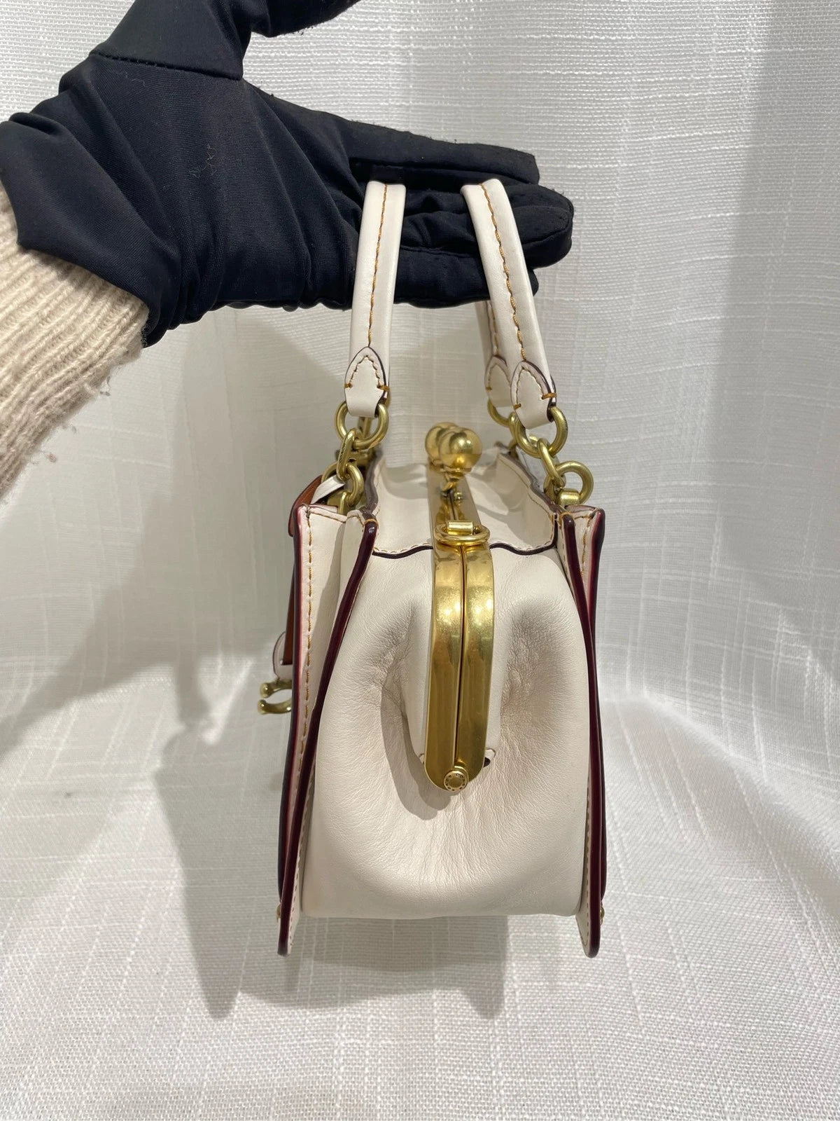Coach Brown Beige Logo Print Top Handle Crossbody For Women