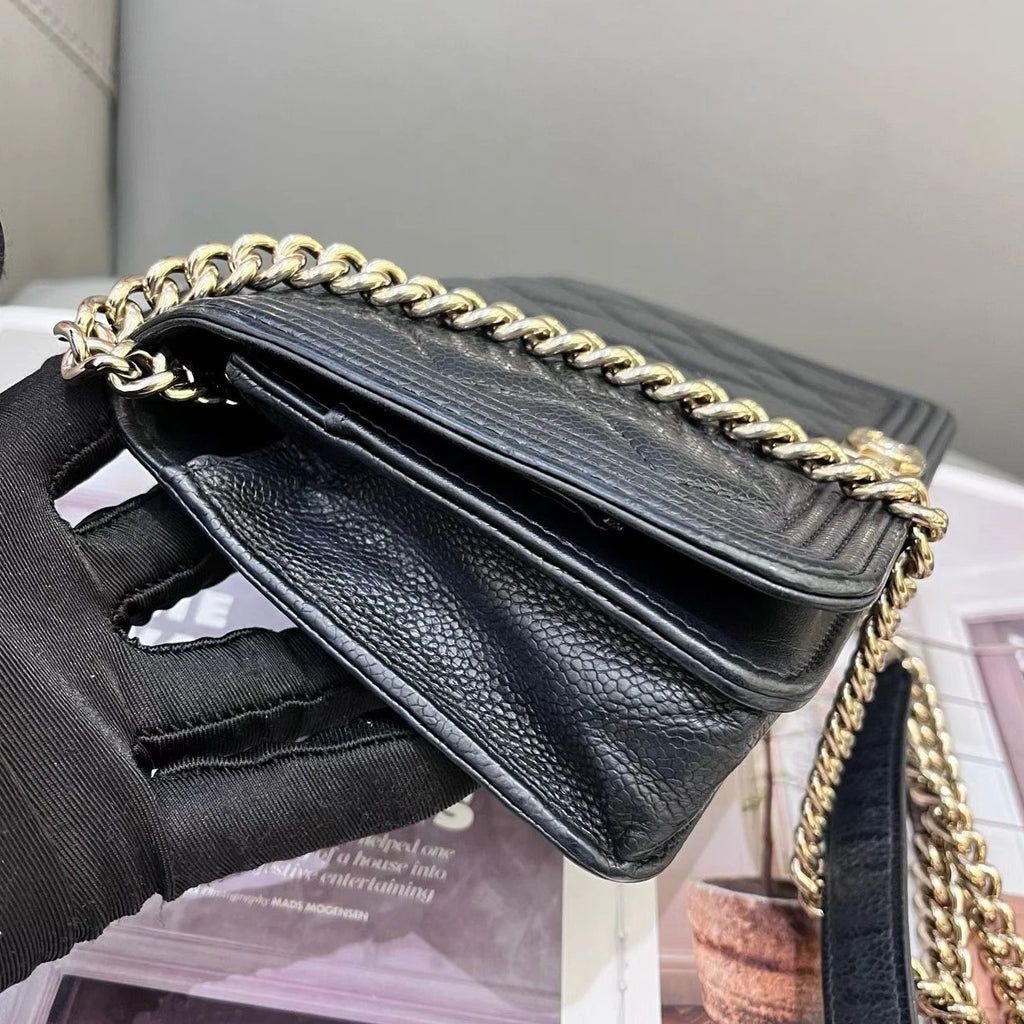 Chanel Leboy WOC Chain Shoulder Crossbody Black Gold Women Classic Diamond