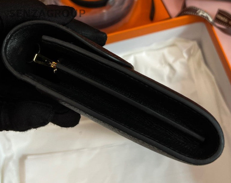 Hermes Togo Epsom Leather Shoulder Bag Black Gold Used Women Classic
