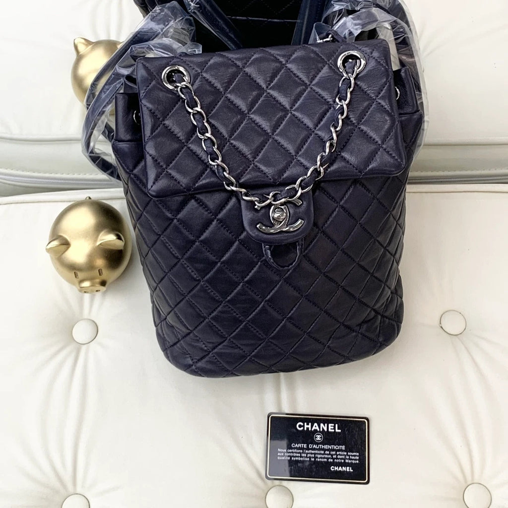 Chanel Backpack PM Lambskin Blue Silver Turn Lock Women Fashion S