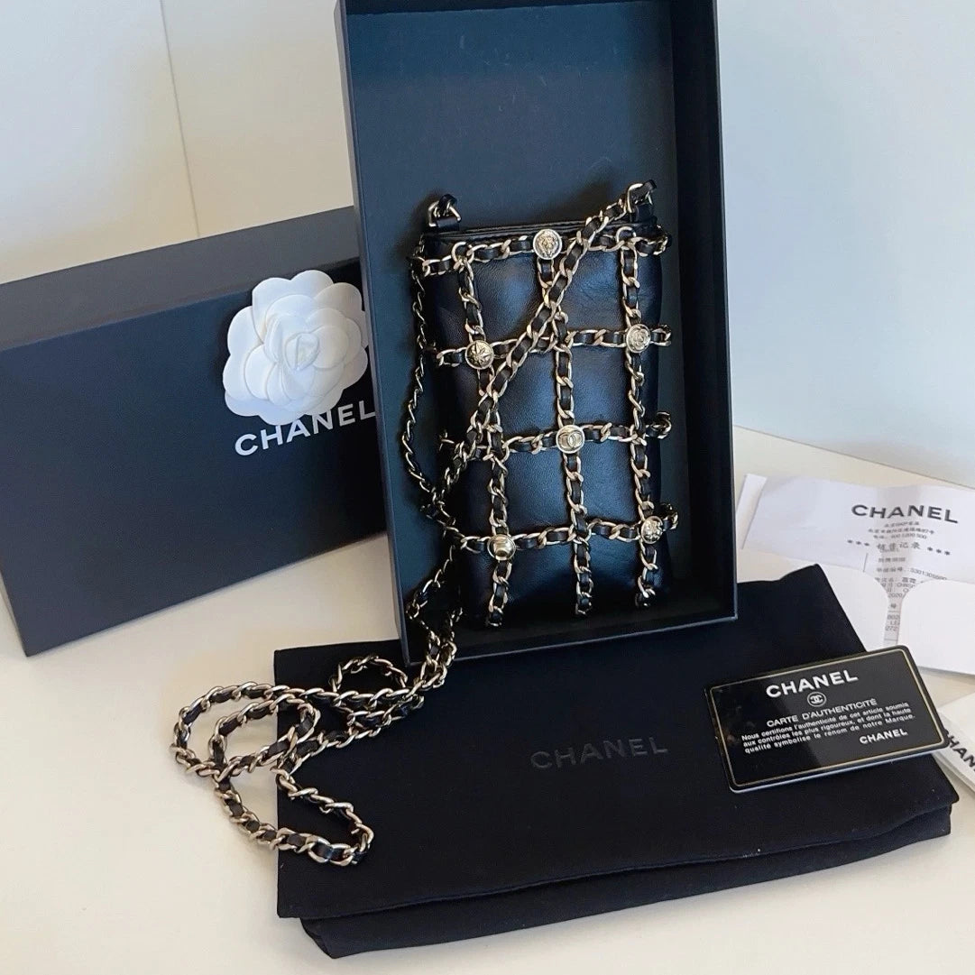 Excellent Chanel Chain 2WAYS Shoulder Crossbody Bag Black Gold Hardware