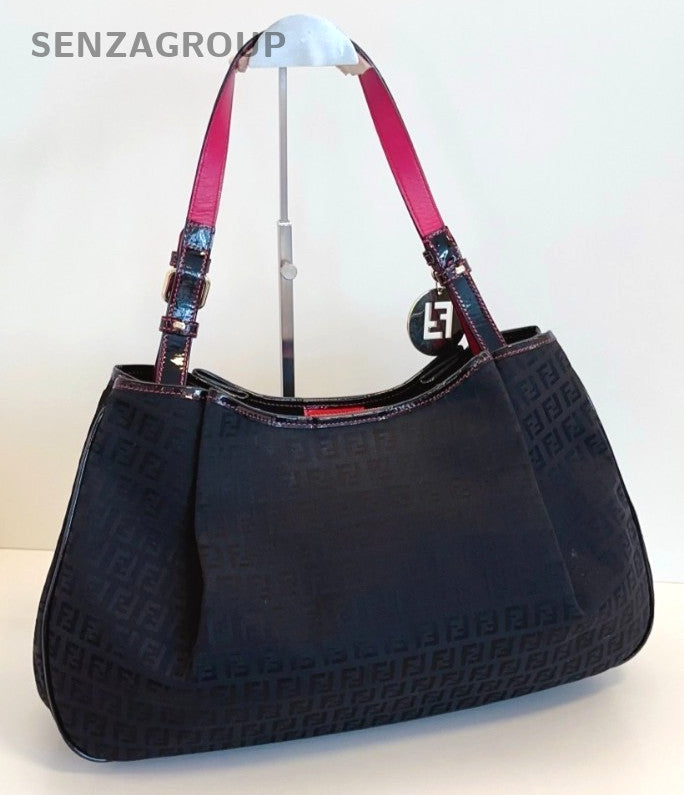 Fendi Monogram Canvas tote Top Handle Shoudler bag Black Women