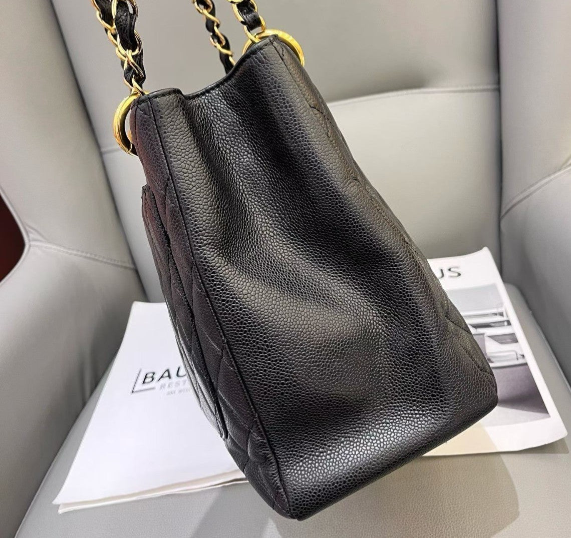 Chanel GST Chain Shoulder Bag Black Gold Women Classic Diamond