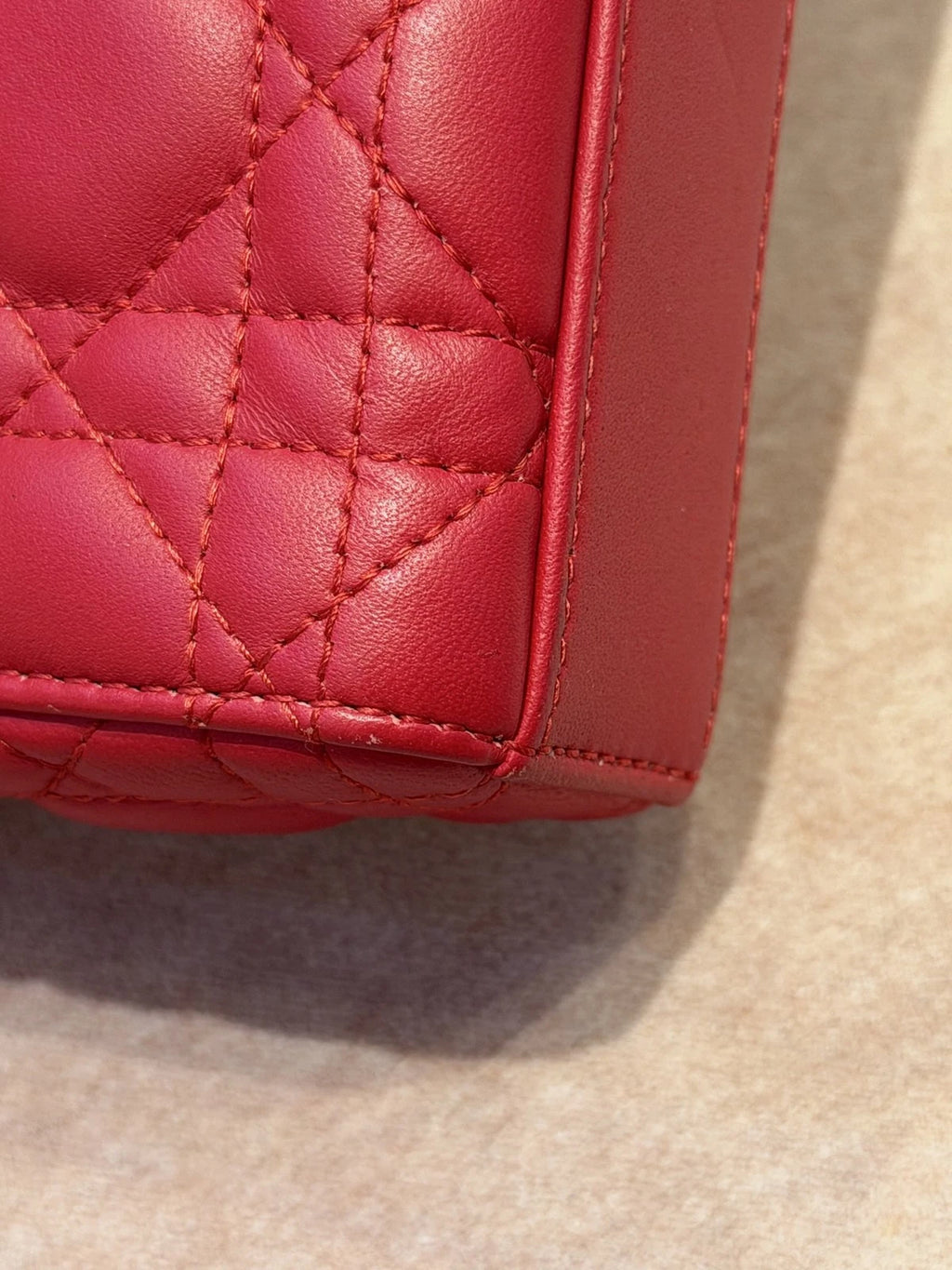 Christian Dior Lady Dior Cannage Top Handle Crossbody Red Gold Women Classic