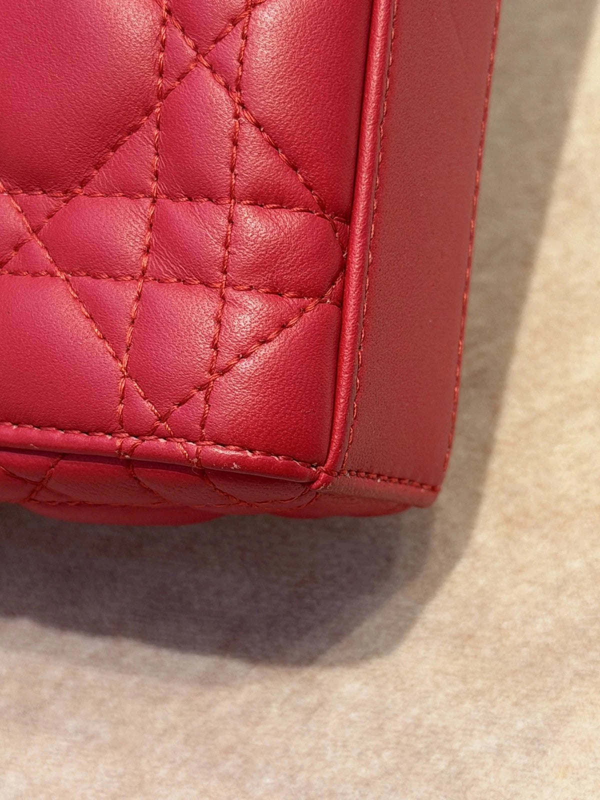 Christian Dior Lady Dior Cannage Top Handle Crossbody Red Gold Women Classic