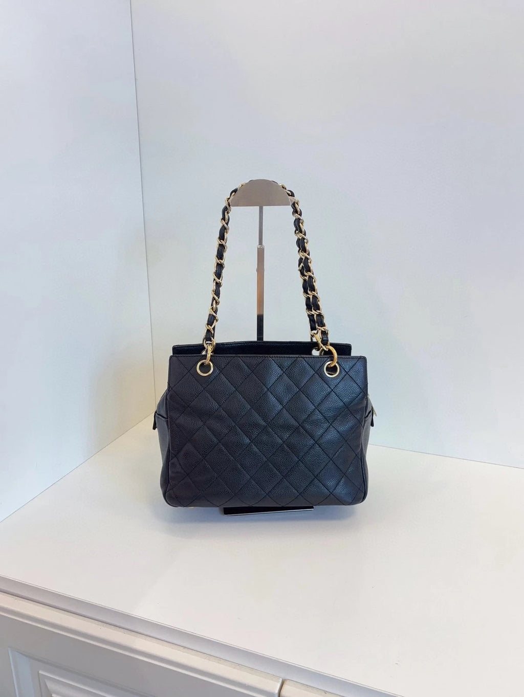 Chanel PTT Small Fatty Zip Tote Bag Black Caviar Leather Women Classic