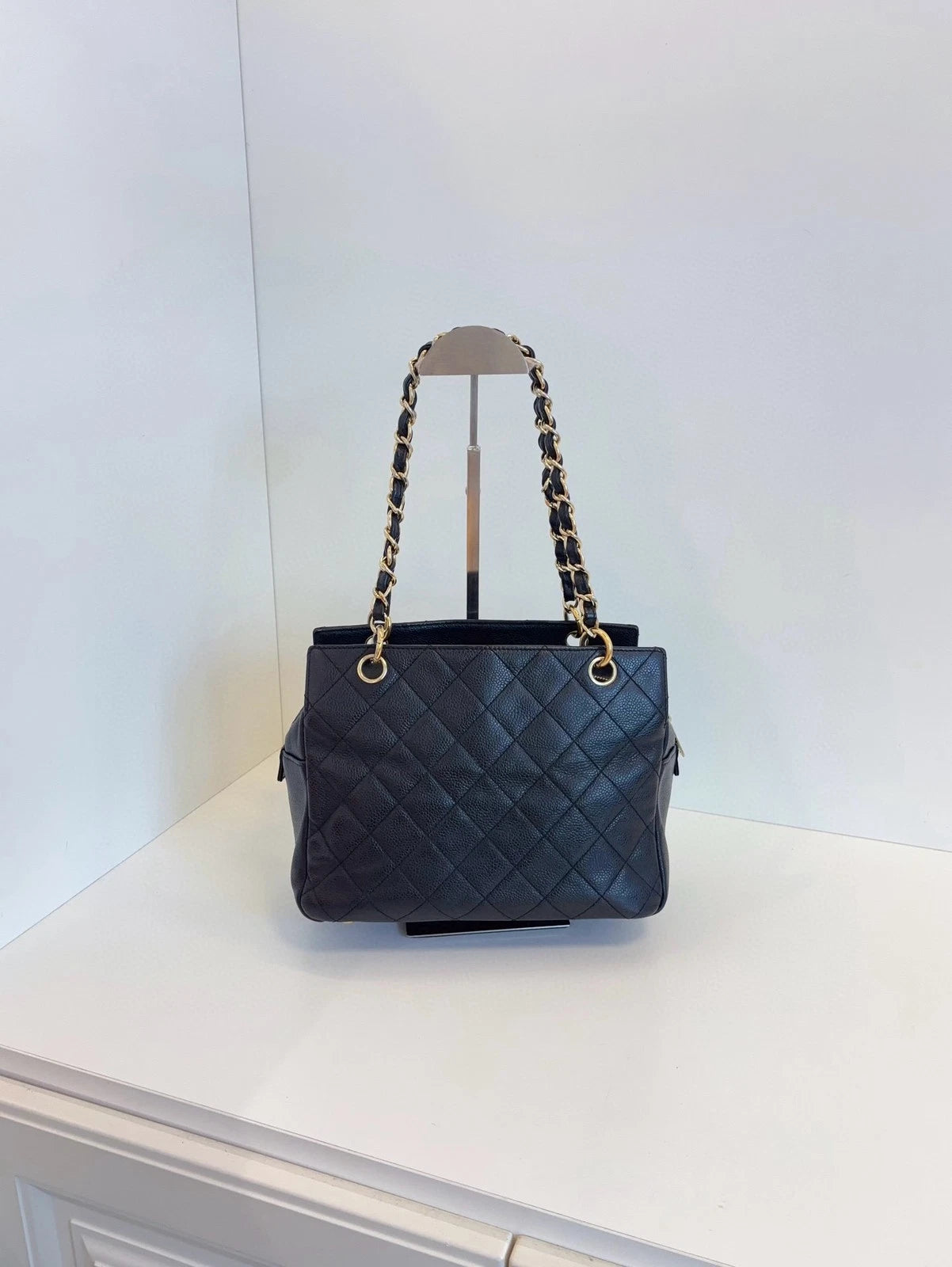 Chanel PTT Small Fatty Zip Tote Bag Black Caviar Leather Women Classic
