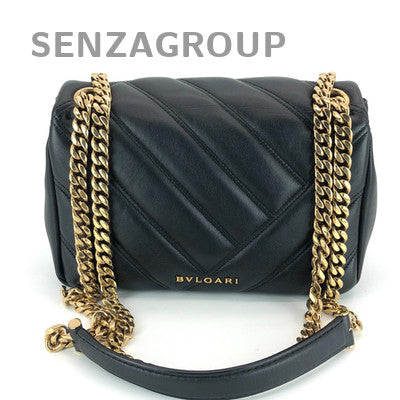 Bvlgari Serpenti Cabochon Chain Shoulder Bag Black Gold Classic Women