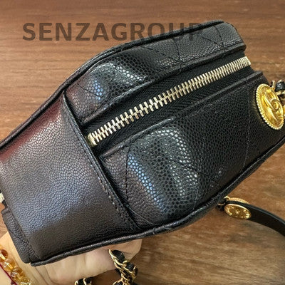 Chanel 22A Gold Coin Chain Camera Bag Black Gold Hardware Calfskin Crossbody