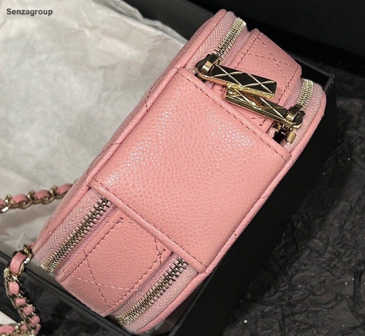 Chanel Diamond Calfskin Round Bag Chain Shoulder Bag Crossbody Pink Gold Women