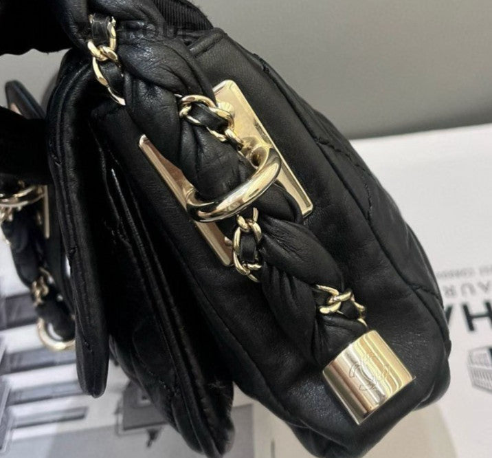 Chanel Classic Flap Chain Shoulder Bag Black Gold Used Women Diamond Pattern