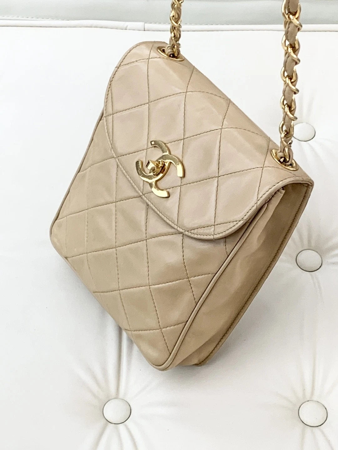 Chanel Vintage Lambskin Chain Camera Bag Crossbody Bag Beige Women S