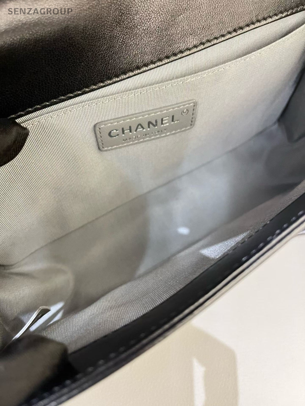 Chanel Leboy MM Lambskin Chain Shoulder Bag Crossbody Silver Black Women Classic