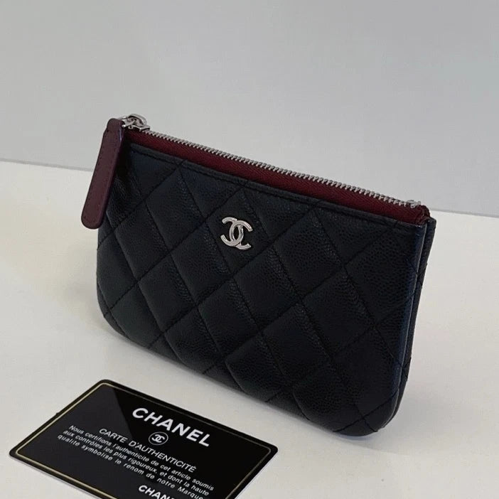 Chanel Calfskin Diamond Wallet Black Gold Used Women Classic