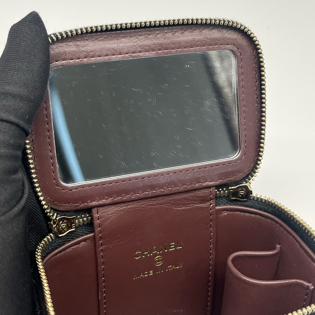 Chanel Mini Vanity Chain Crossbody Bag Black Gold Quilted Classic