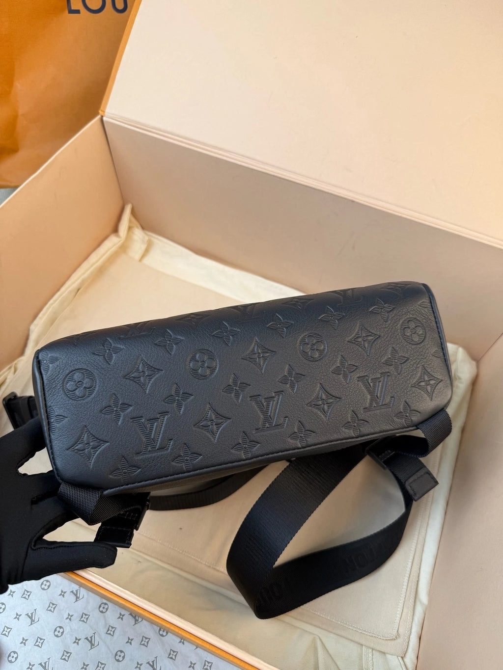 Louis Vuitton Voyager Monogram Shadow Black Embossed Leather Messenger Bag
