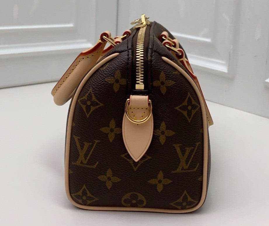 Louis Vuitton Speedy20 Monogram Top Handle Bag Crossbody Brown Gold Used Women