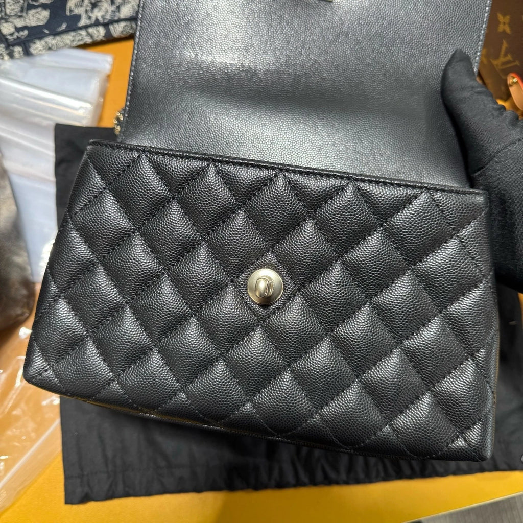 New CHANEL Coco Handle Black Calfskin Gold Hardware Top Handle Bag For Women