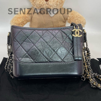 Chanel Gabrielle Small Chevron Chain Shoulder Crossbody Bag Black Gold